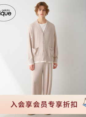 gelato pique25秋冬新品男睡衣奶昔假两件拼接开衫PMNT255093