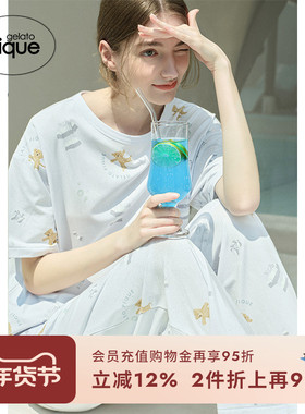 gelato pique25春夏新品女睡衣满印小熊圆领短袖T恤PWCT251288