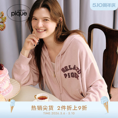 gelato pique25秋冬新品女睡衣字母拉链连帽开衫家居服PWNT254074