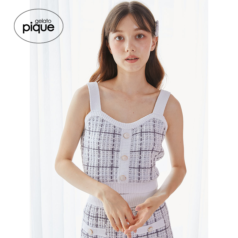 gelatopique小香风格纹吊带背心