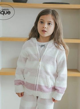 gelato pique秋冬儿童睡衣半边绒条纹连帽卫衣PKNT245404