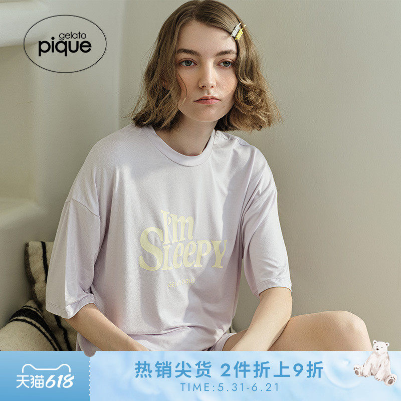 gelato pique春夏女睡衣字母印花短袖短裤套装PWCT251274