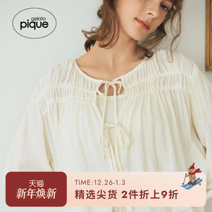 gelato PWFT245264 pique秋冬女睡衣纯色荷叶边系带套头衫