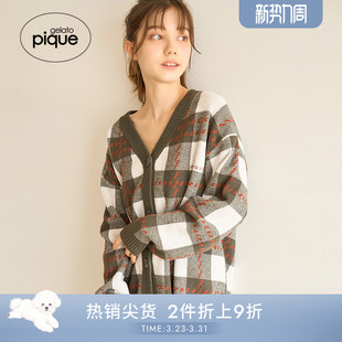 gelato 外穿PWNT245138 pique秋冬女睡衣格纹针织V领开衫