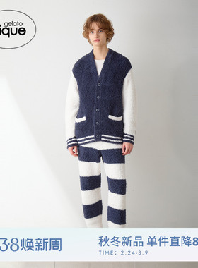 gelato pique25秋冬新品男女同款睡衣半边绒学院风开衫PHNT255916