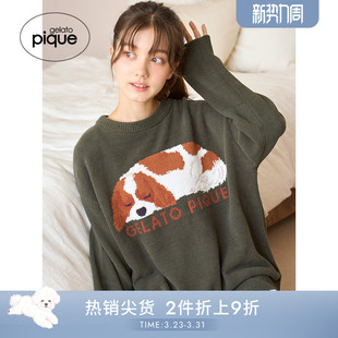 PWNT245364 睡眠小狗格纹短裤 gelato pique秋冬女睡衣套装