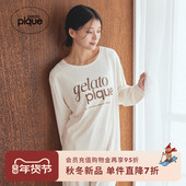 女睡衣字母圆领长袖 gelato pique25秋冬新品 T恤家居服PWCT255320