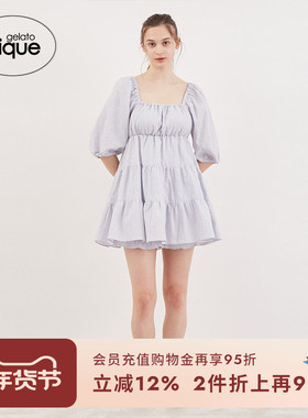 gelato pique春夏女睡衣纯色泡泡袖方领露背娃娃衫PWFT232321