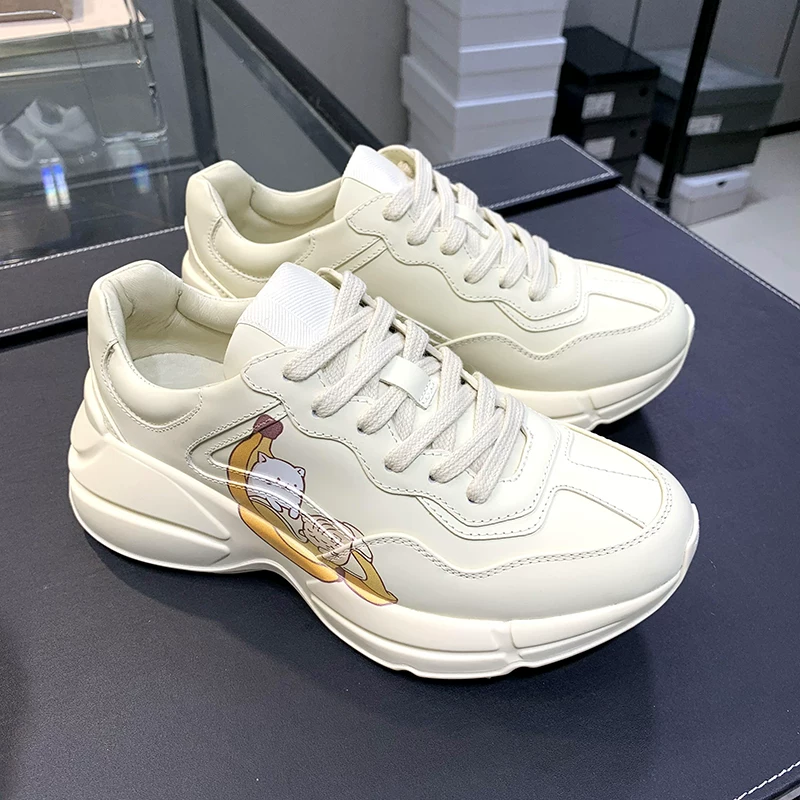 Инс стильная зима новый стиль G family dad shoes мужские кожаные ретро принты спортивные туфли толстая подошва с подъемом повседневная обувь