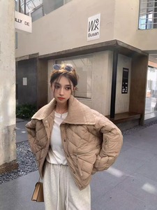 韩系针织翻领菱格早春轻薄羽绒服女2024秋冬新款保暖薄外套小个子