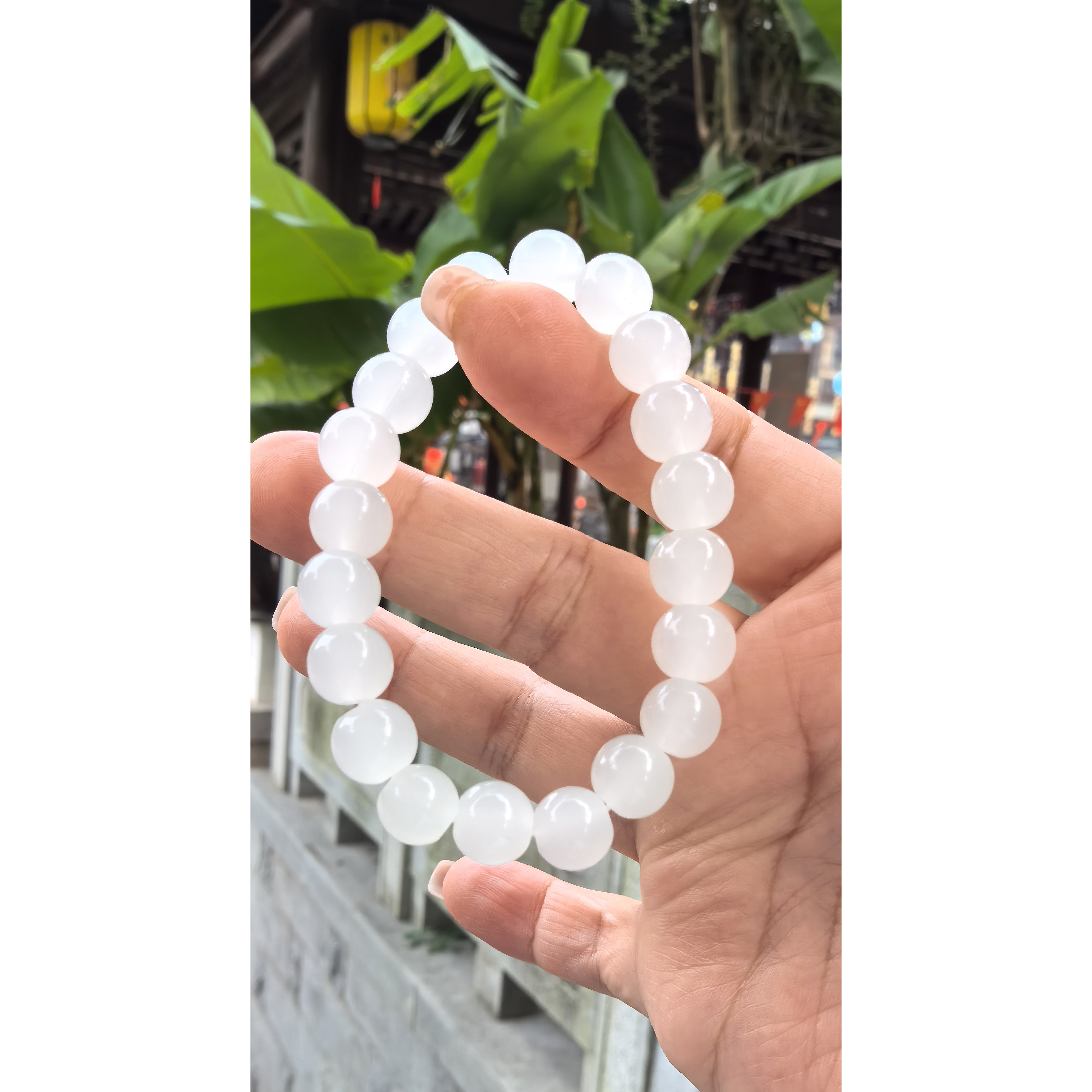 和田玉手串女款羊脂玉金丝白玉手串玉石手镯素圈圆珠串珠子手饰品