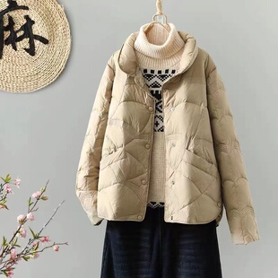 小龙家白鸭绒 韩国东大门2024新品鸭鸭羽绒服女 短款轻薄立领祥云