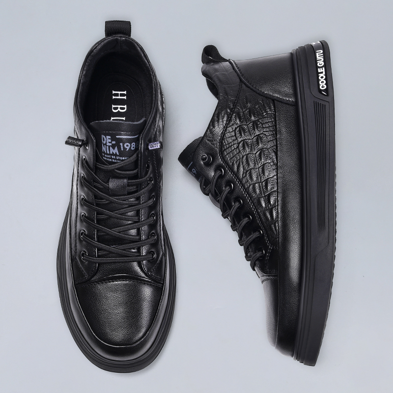 男鞋2025年冬季新款潮流真皮百搭男士高帮休闲厚软底运动鞋子男潮