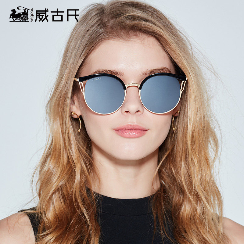 威古氏偏光猫眼墨镜女新款镂刻大框太阳镜优雅明星网红复古脸潮流