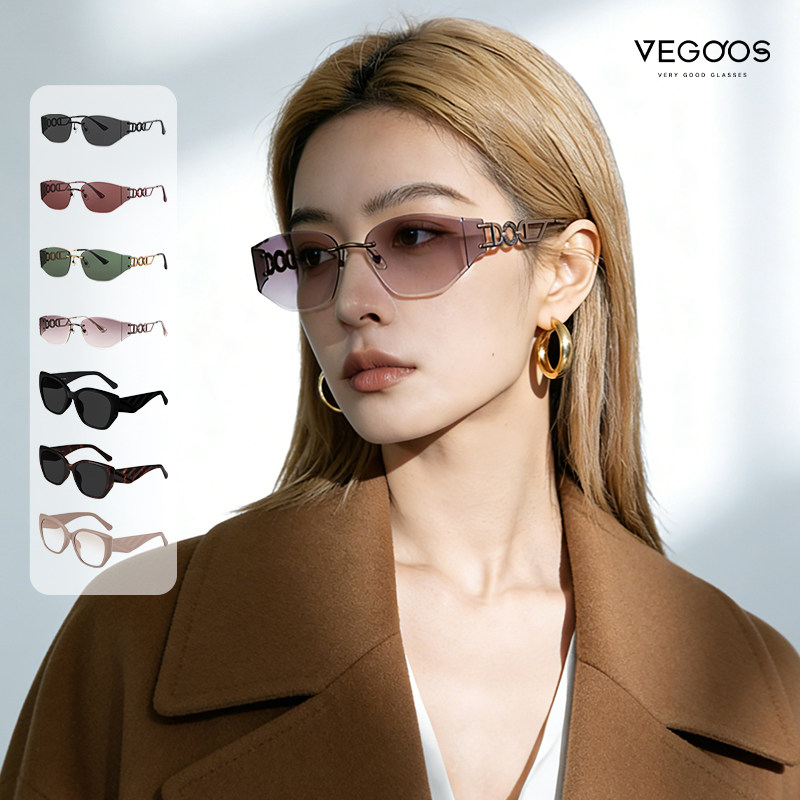 威古氏慵懒喵猫眼墨镜/无框未来风猫眼时尚防晒防紫外线太阳眼镜