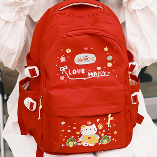 种太阳吧 原创正红色KT双肩包女小众甜美大学生书包可爱通勤背包