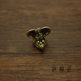 秘鲁FIND OLD ONE复古机车纯铜钥匙扣挂饰rat fink芬克老鼠头吊坠