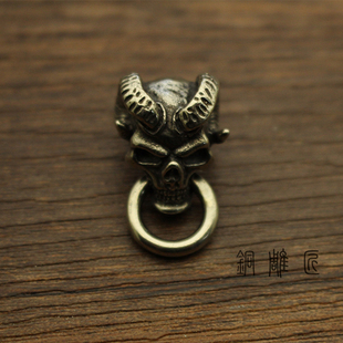 纯铜羊头带角咬环diy手工皮具配件钱包 箱包五金配件手工抛光养牛
