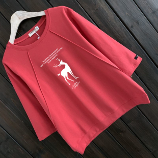 减龄七分袖 体恤时尚 圆领设计感纯棉上衣 秋季 外贸清仓专柜撤柜女装