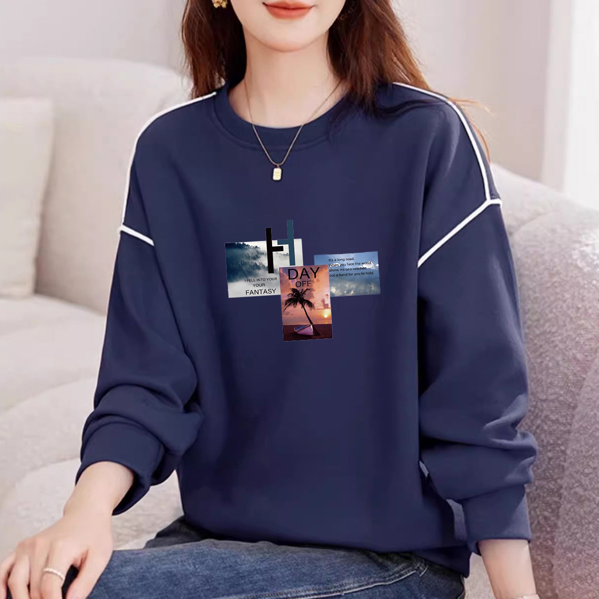 打底拼接设计感内搭圆领时尚上衣