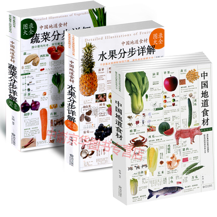 套装3册 蔬菜分步+水果分步详解图录大全+中国地道食材四季养生食补食疗大全食疗养生书籍中医饮食营养学儿童孕妇饮食营养菜谱食谱