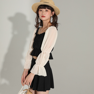 依莎菲雅游泳衣女2023新款爆款分体三件套遮肚显瘦保守泡温泉泳装