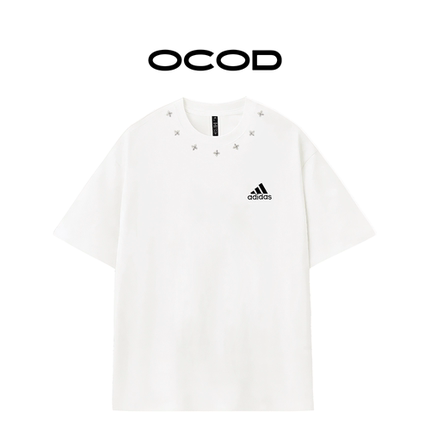 Adidas阿迪达斯荒芜短袖T恤男女夏季宽松圆领星星装饰运动上衣