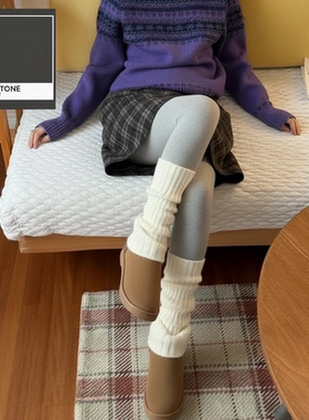 袜套白色针织女款冬季发热保暖腿套雪地靴堆堆袜秋冬小腿袜子加厚