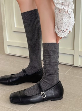 miu系小腿袜子女款秋冬2026新款爆款灰色显瘦堆堆袜芭蕾风中筒袜