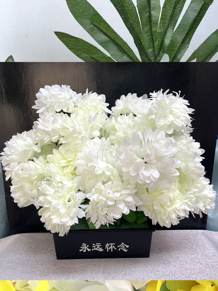 祭祀菊花假花清明扫墓仿真菊绢布花上坟扫墓用品花枝花束墓地盆花