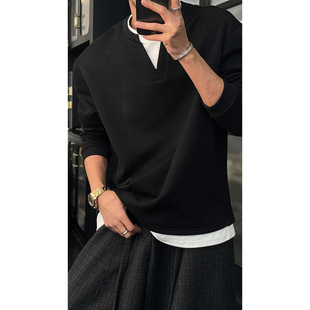 复古假两件V领长袖 今年流行特惠龙刀刀冬季 美式 新品 T恤打底 时尚