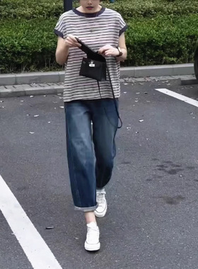 今年流行特惠25239大爱美依缘2025夏季新款条纹短袖宽松T恤休闲