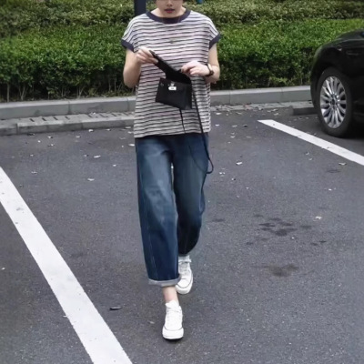 今年流行特惠25239大爱美依缘2025夏季新款条纹短袖宽松T恤休闲