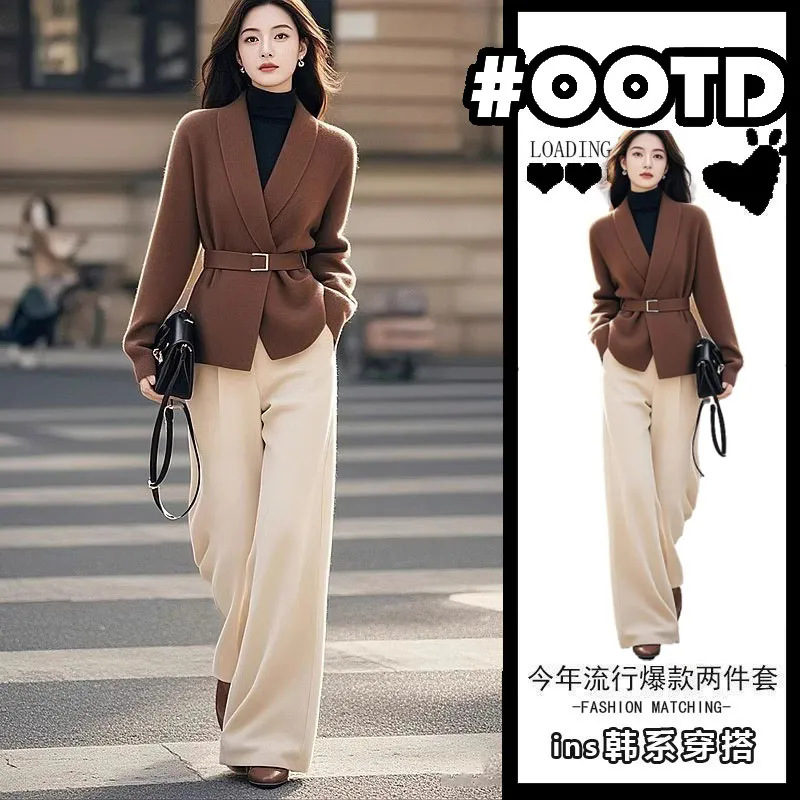 今年流行特惠2025新款韩系高级感一整套ootd穿搭职业针织裤子两件
