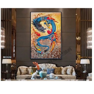 鲤鱼跃龙门客厅装 原创手绘油画鱼化龙新中式 饰画招财锦鲤玄关挂画
