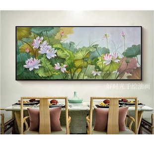 饰挂画 厚油荷塘原创手绘油画客厅玄关轻奢现代简约装