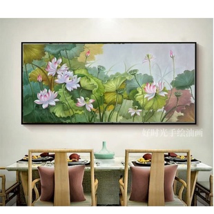 饰挂画 厚油荷塘原创手绘油画客厅玄关轻奢现代简约装