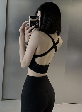 JumpingCat交叉美背运动健身内衣女防震聚拢文胸跑步透气瑜伽背心