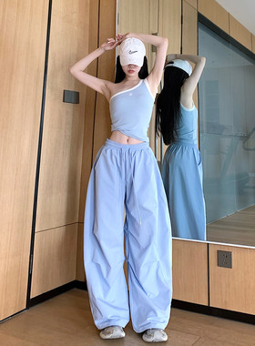 阔腿百搭松紧腰抽绳伞裤