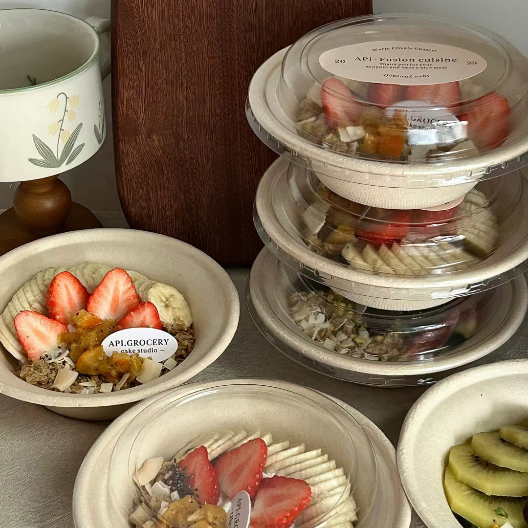 一次性酸奶碗希腊冷萃酸奶草帽碗沙浴缸甜品沙拉打包纸浆碗