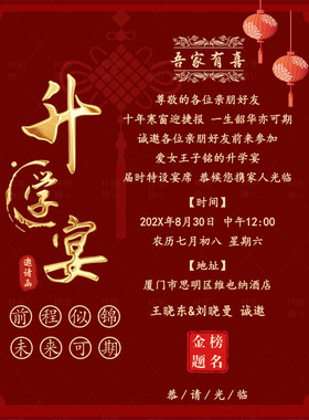 升学宴单页版电子邀请函 上大学金榜题名图片请柬 学子宴电子请帖