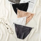 3条装 女士三角裤 内裤 女纯棉裆少女日系蕾丝性感低腰无痕冰丝薄款