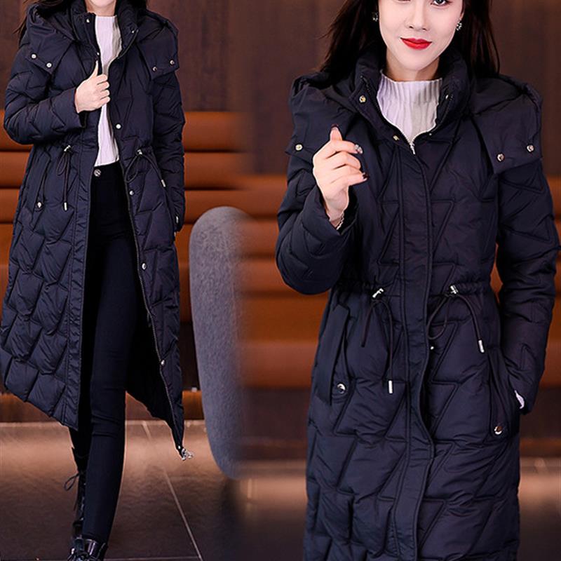 时尚休闲羽绒棉服女2025冬款洋气个性感连帽收腰保暖中长款外套潮