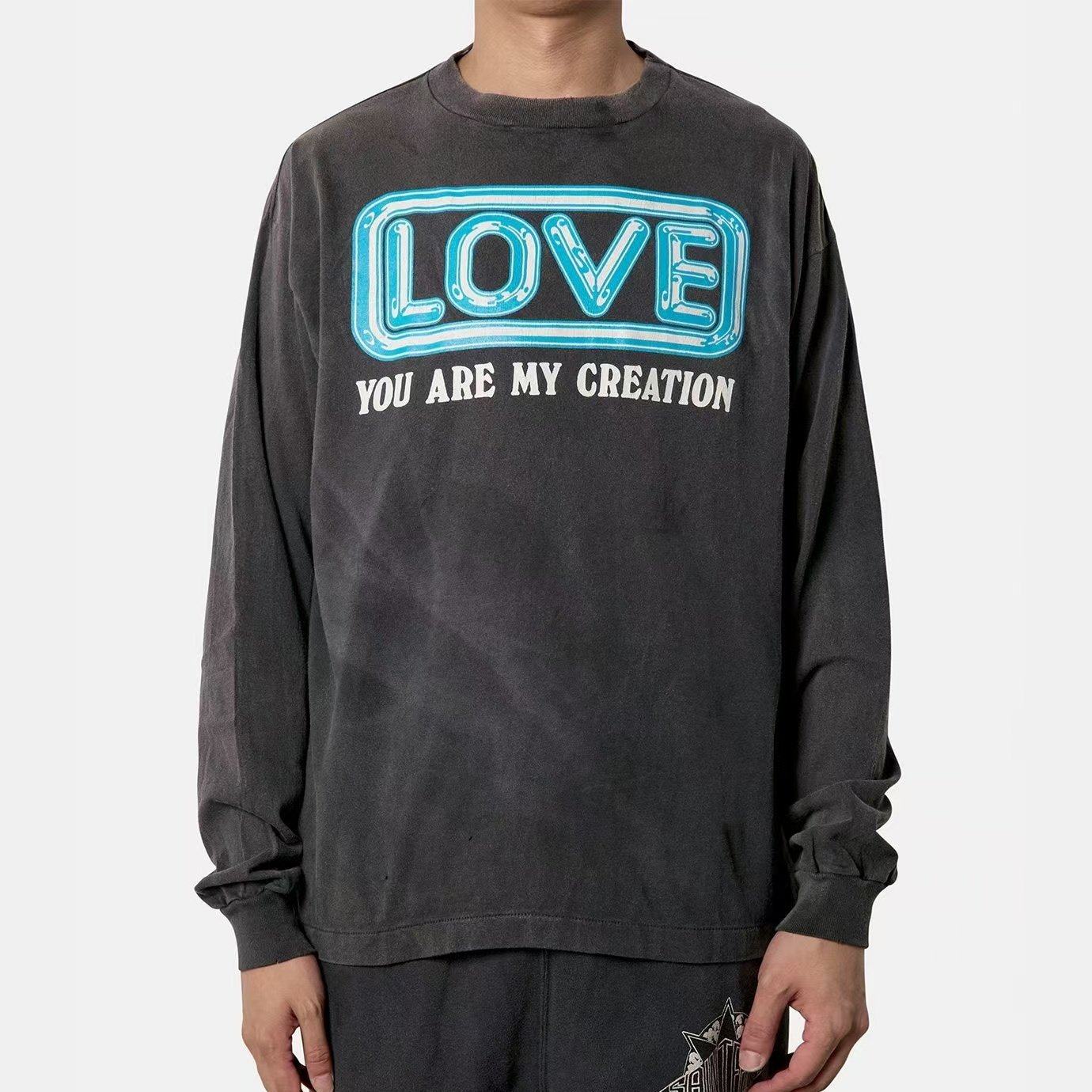 SAINT Mxxxxxx FW24 折纸千纸鹤图案印花复古长袖T恤 男女同款