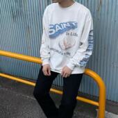 SAINT 卡通洗水做旧T恤 COOKIES爱心奥利奥印花长袖 Mxxxxxx HEART