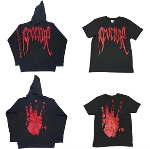 红色手印美式 闪粉logo短袖 宽松T恤 23新款 Revenge