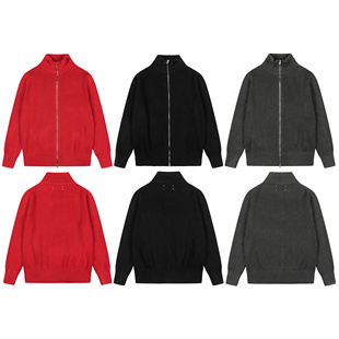 现货MM6马吉拉风格男女纯色简约高领拉链开衫针织衫羊毛衣