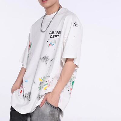 GALLERY DEPT白色手绘彩色泼墨涂鸦基础字母宽松短袖tee恤