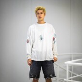 Saint T恤男女上衣 骷髅蜘蛛印花VTG高街做旧宽松长袖 Michael 美式