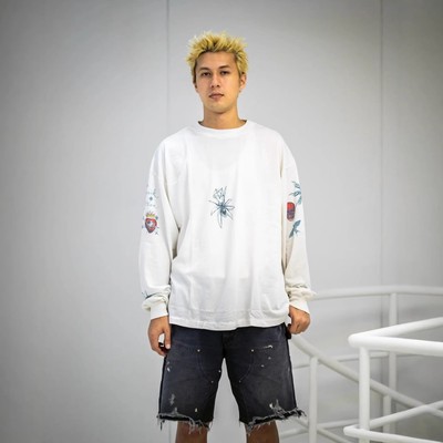 Saint Michael 美式骷髅蜘蛛印花VTG高街做旧宽松长袖T恤男女上衣